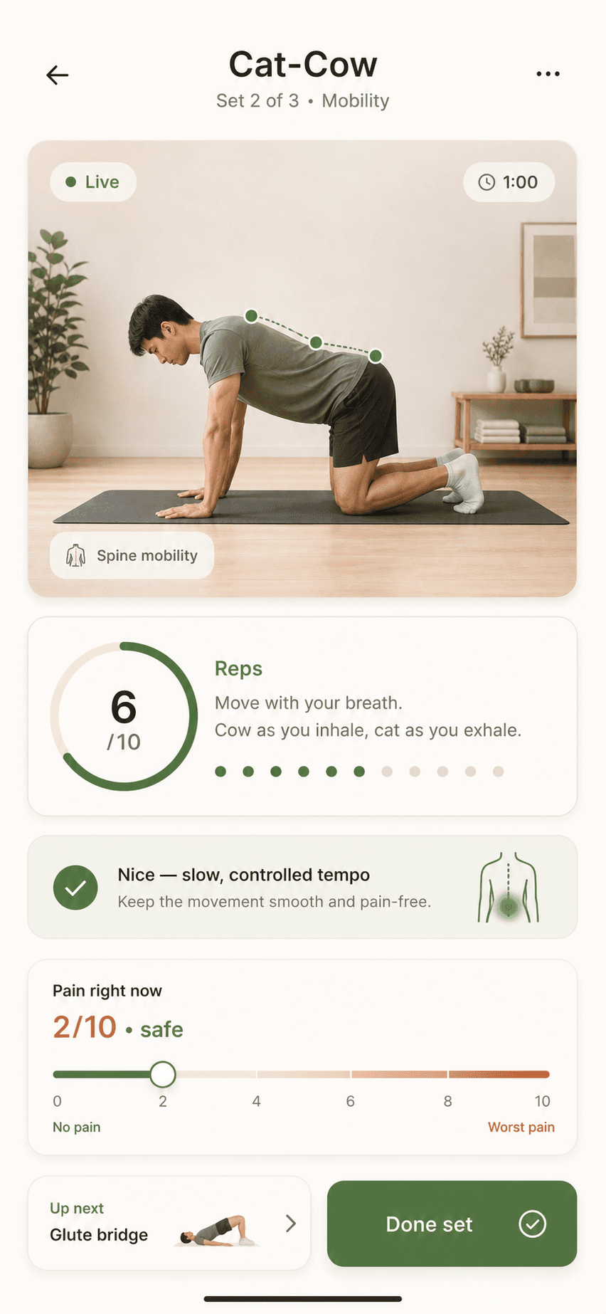Mended AI guided exercise session screen