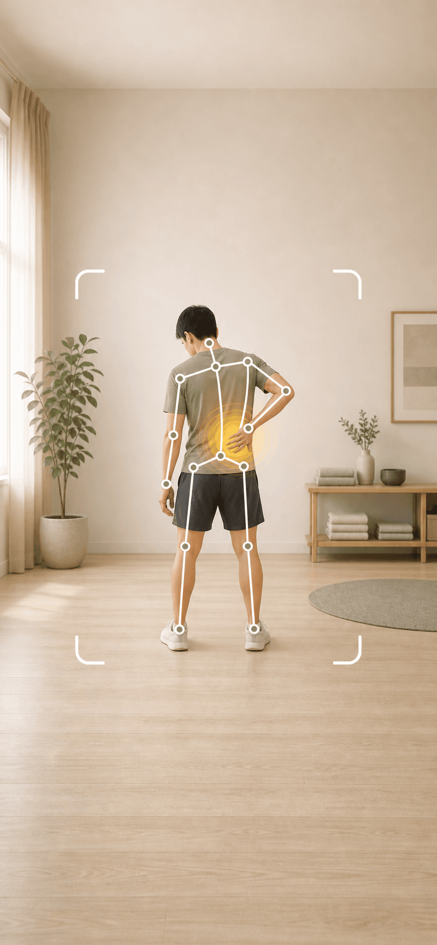 Person showing their lower back on a video call with their AI physio